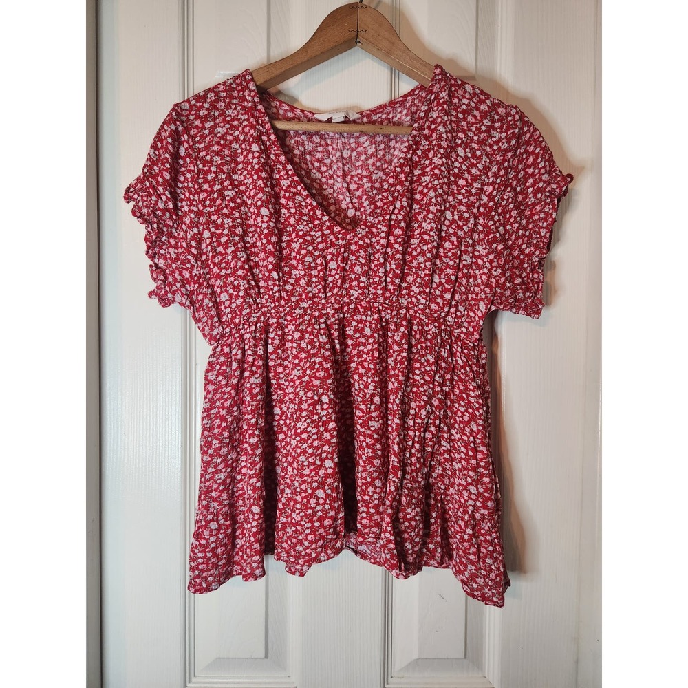 Sim & Sam Red Floral Boho Shirt